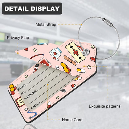 2Pack Luggage Tags for Suitcases, Cute Unique Pu Leather Cruise Luggage Tag with Privacy Cover ID Label Address Card and Metal Ring Suitable for Women Men Kids Travel Bag,Medical Instrument Pattern