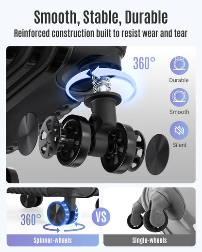 LIGHT FLIGHT Carry On Luggage 22x14x9 Airline Approved, Durable Hard Shell Carry On Suitcases with Wheels, Expandable Hardside Lightweight Travel Luggage with TSA Lock 20 Inch Carry on, Black