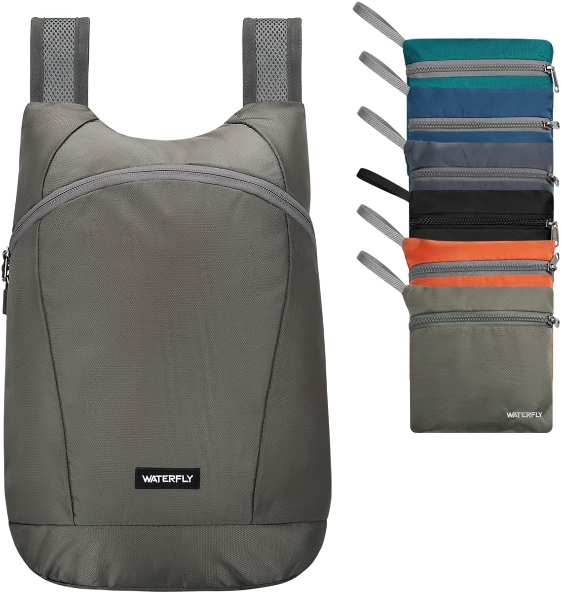 WATERFLY Foldable Lightweight Hiking Backpack: 15L Packable Traveling Daypack Men Women Ultralight Thin Casual Day Pack Bag for Outdoor Sports Camping Beach Park (Gray)