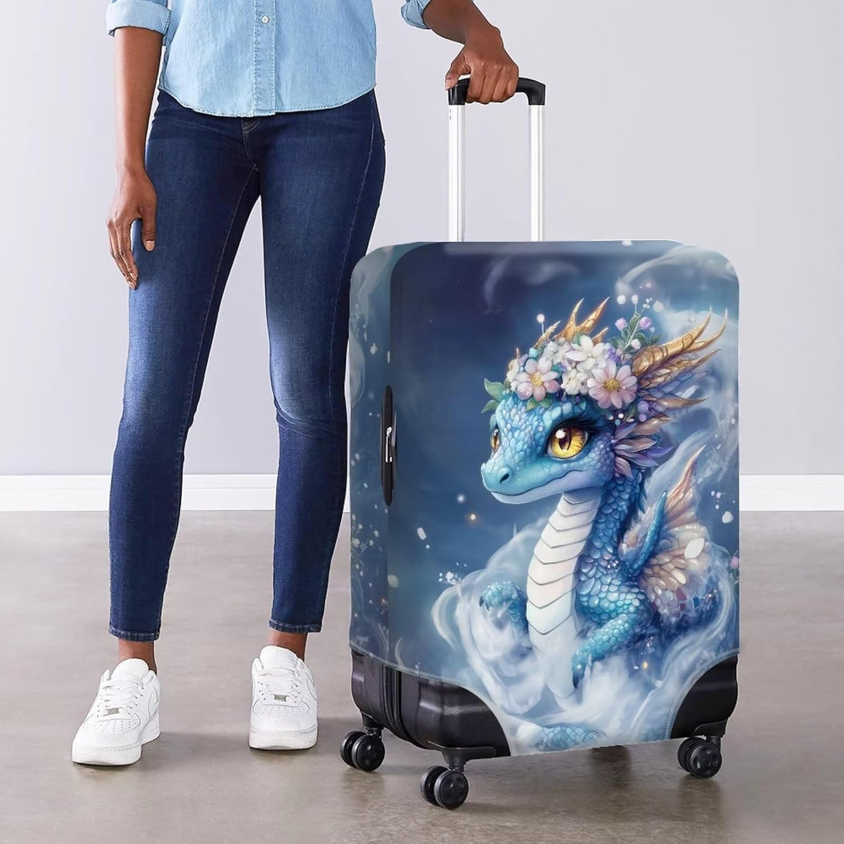 Dragon Luggage Cover Universal Fit 26-29 Inch Anti-Slip Elastic Spandex Suitcase Cover with Invisible Zippers Washable Baggage Case Scratch Resistant Travel Suitcase Protector