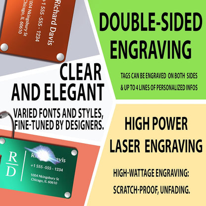 Luggage Tags for Suitcases 4 Pack: Personalized Luggage Tags for Backpacks & Bags Tags with Coustomizable Texts (Black)