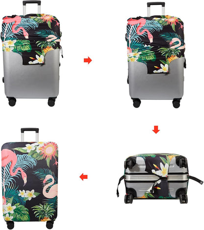 WUJIAONIAO Travel Luggage Cover Baggage Suitcase Cover Protector Skins 18-32 Inch (Flower flamingo, L (for 25-28 inch luggage))