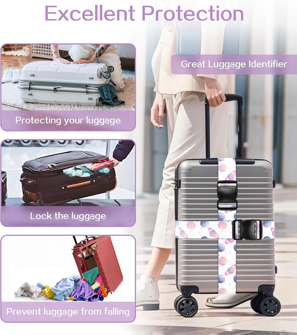 Luggage Straps for Suitcases Travel Belt Luggage Band Heavy Duty Traveling Luggage Identifier Cute Women Girls Unique Accesory,