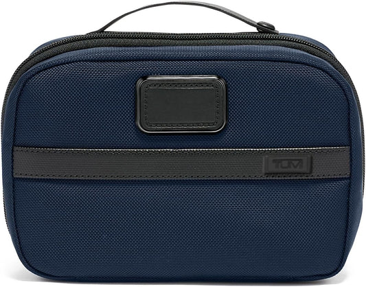 TUMI - Alpha Split Travel Kit - Compact Toiletry Bag for Men & Women - Features Removable Leather Handle & 3 Zip Pockets - Navy
