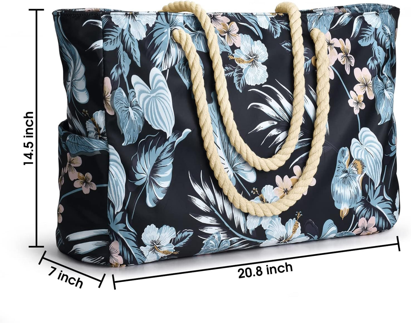 Becokan Beach Bag Large Beach Tote Bag for Women Waterproof Sandproof Swim Pool Bag With Zipper