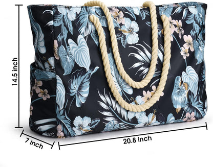 Becokan Beach Bag Large Beach Tote Bag for Women Waterproof Sandproof Swim Pool Bag With Zipper