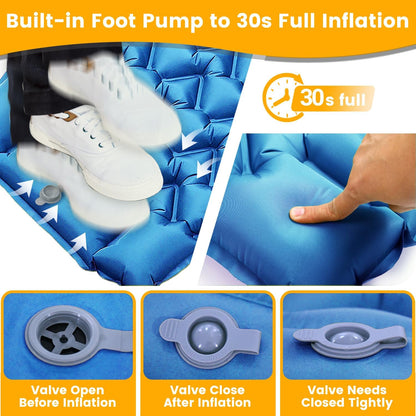 Sleeping Pad, Compact Sleeping Pad for Camping with Pillow Built-in Foot Pump, Inflatable Sleeping Mat for Travel Backpacking Hiking Sleeping Bag Tent, Outdoor Adventure Camp Gear