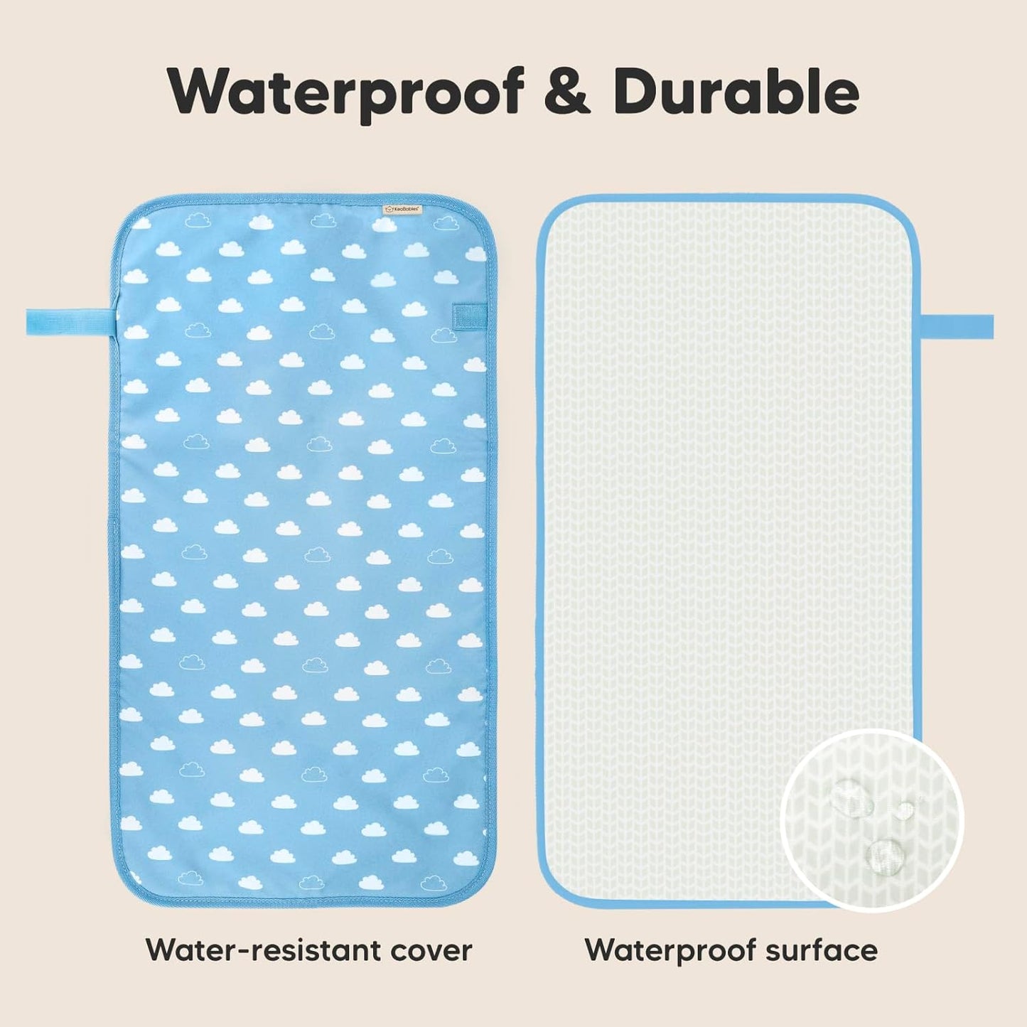 KeaBabies Portable Diaper Changing Pad, Easy Wipe Clean - Foldable Waterproof Baby Changing Mat for Diaper Bag, Compact, Lightweight, 25x13 Baby Changer Travel Essential, Machine Washable (Cloud)