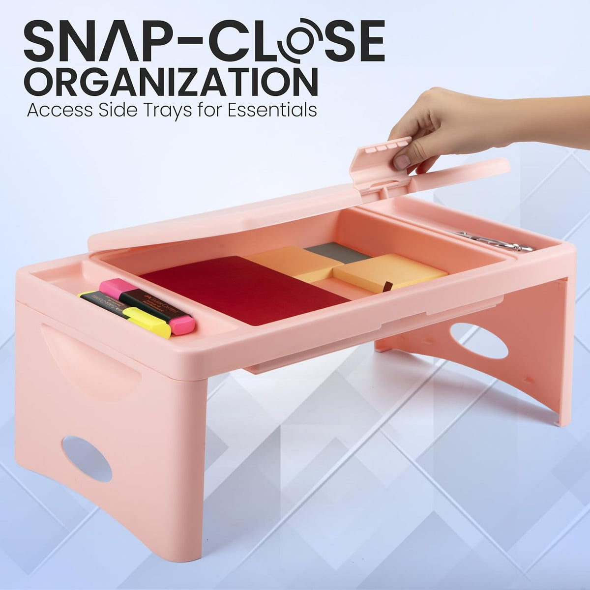 Loddie Doddie Portable Folding Lap Desk - Blush Lightweight Design - Storage Pocket & Accessory Trays - Lap Desks for Adults & Kids