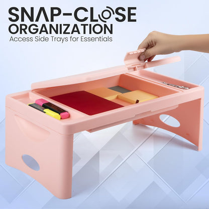 Loddie Doddie Portable Folding Lap Desk - Blush Lightweight Design - Storage Pocket & Accessory Trays - Lap Desks for Adults & Kids