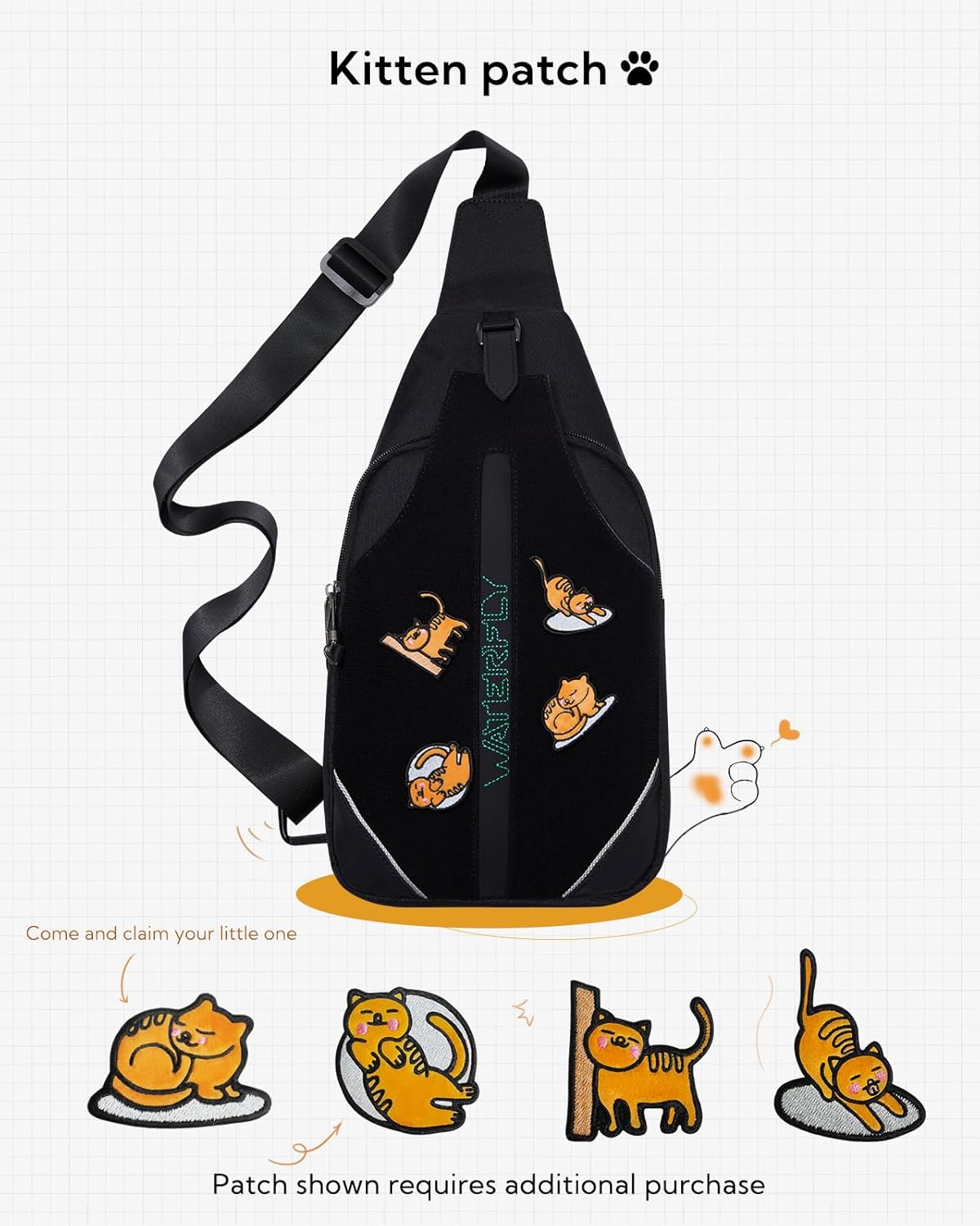 WATERFLY Small Crossbody Sling Backpack Anti Theft Backpack for Traveling Chest Shoulder Bag