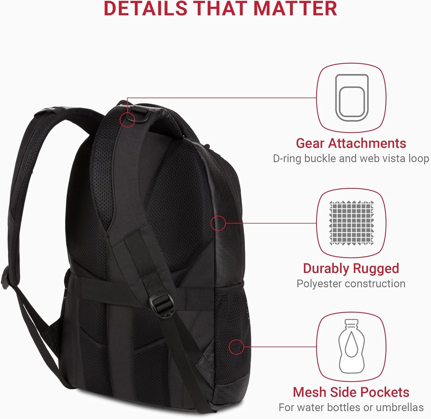 SwissGear Cecil 5505 Laptop Backpack, Black Hex, 18-Inch