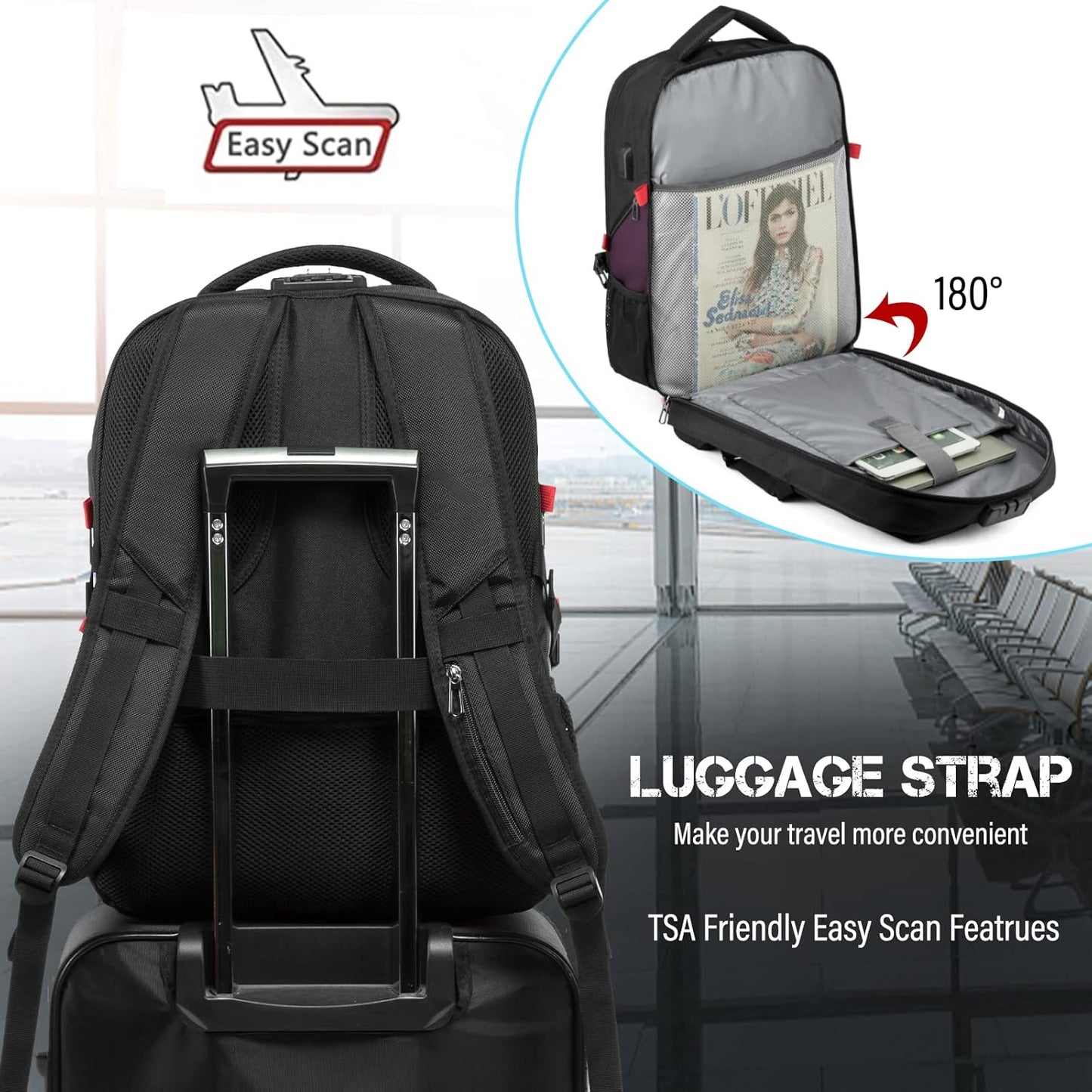 LOVEVOOK Travel Laptop Backpack Waterproof Anti Theft Backpack with Lock and USB Charging Port Large Computer Business Backpack for Men Women College Backpack(17 inch,Black&Purple)