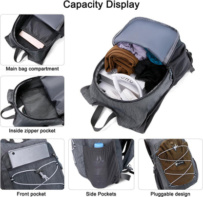 BOVIP 20L Hiking Backpack Lightweight Packable Hiking Daypack Small Travel Outdoor Foldable Shoulder Bag Gray