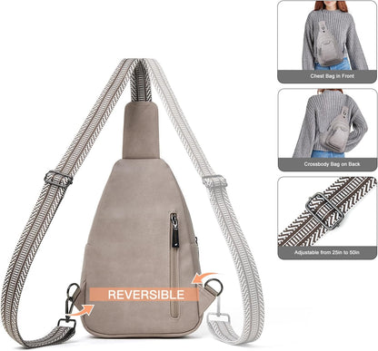 Crossbody Sling Bag for Women Men Anti Theft Cross Body Fanny Pack Belt Bag Purse Gifts for Women Faux Leather, Light Grey