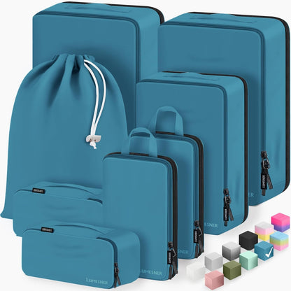 8 Set Compression Packing Cubes for Travel, Waterproof Luggage Organizers, Suitcase Organizer Set for Carry-On & Checked Baggage, Travel Accessories for Men & Women