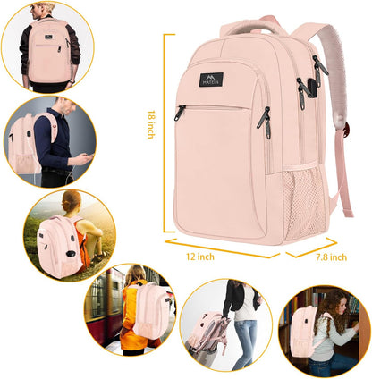 MATEIN 15.6 inch Laptop Backpack, Cute Slim Computer Travel Backpack with USB Port, Carry On Casual Daypack Bag Gifts for Women Teacher Nurse, Pink