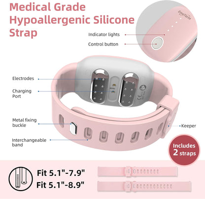 EmeTerm Fashion FDA-Cleared Relieve Nausea Electrode Stimulator Morning Sickness Motion Travel Sickness Vomit Relief Rechargeable No Gel Drug Free Wrist Bands Without Side Effects