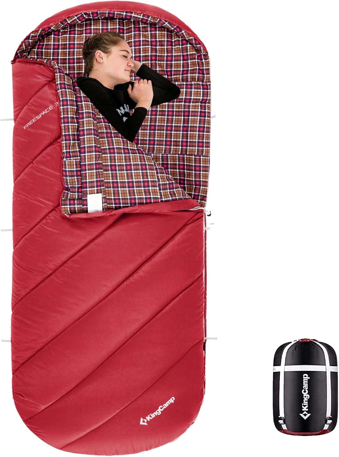 KingCamp Sleeping Bag for Adults, Cold Weather & Warm Extra Wide Big & Tall XL Portable Waterproof Flannel Sleeping Bags, Essentials Gear Accessories for Camping Backpacking Hiking Indoor & Outdoor