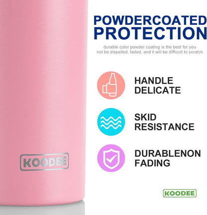 koodee 20 oz Stainless Steel Skinny Tumblers (2 Pack) Double Wall Insulated Water Tumbler Cup with Lid and Straw, Slim Travel Tumbler for Women/Men Diy Birthday Gift （Baby Blue-Pink）