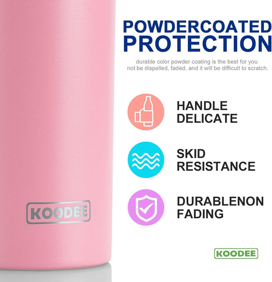 koodee 20 oz Stainless Steel Skinny Tumblers (2 Pack) Double Wall Insulated Water Tumbler Cup with Lid and Straw, Slim Travel Tumbler for Women/Men Diy Birthday Gift （Baby Blue-Pink）