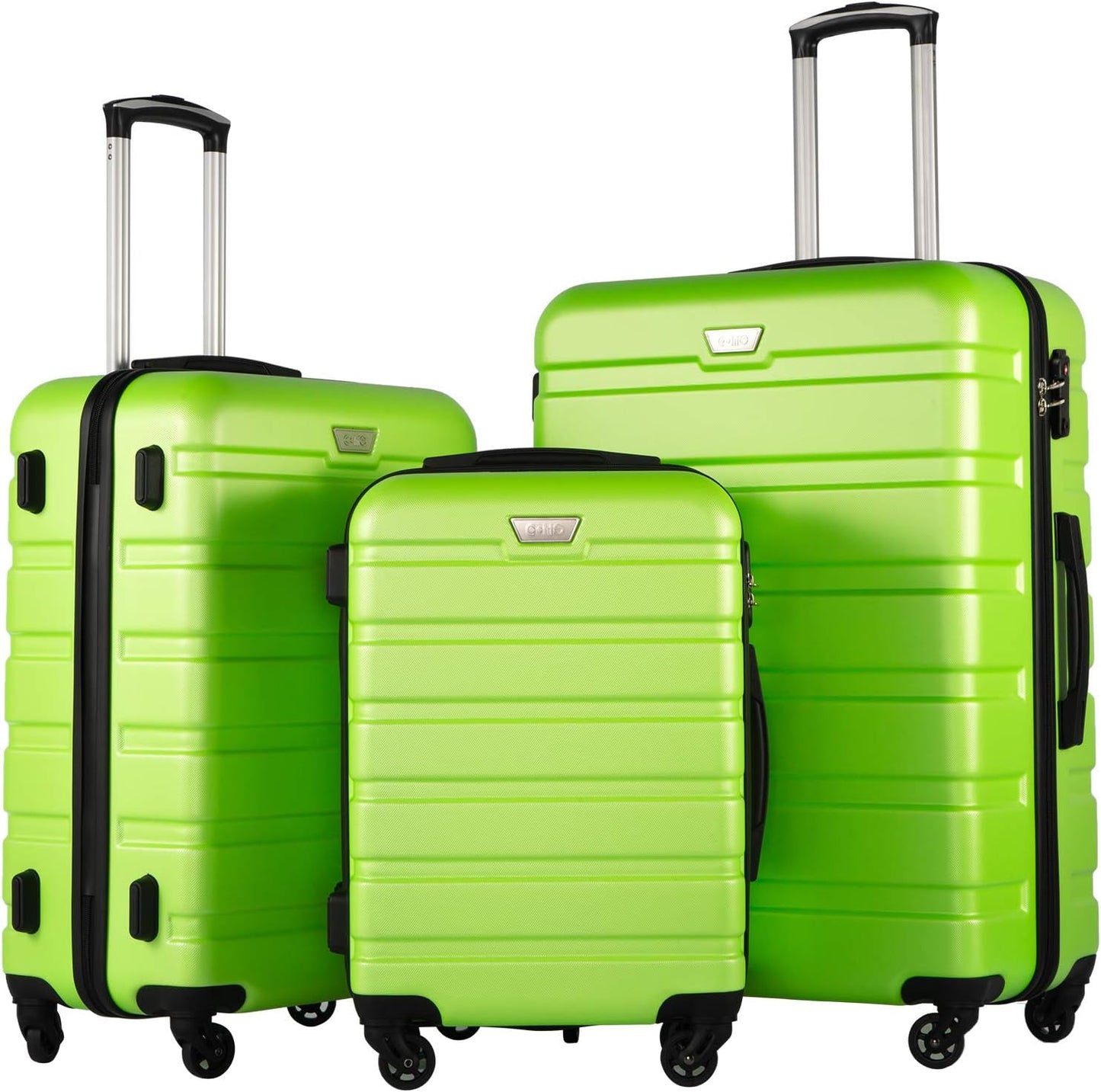 Coolife Luggage 3 Piece Set Suitcase Spinner Hardshell Lightweight TSA Lock (apple green2)