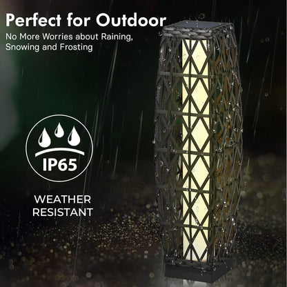 Grand patio Solar Outdoor Floor Lamp Wicker Lantern Decoration Light for Deck Garden Lawn Porch-Medium Cindy, Silver Gray
