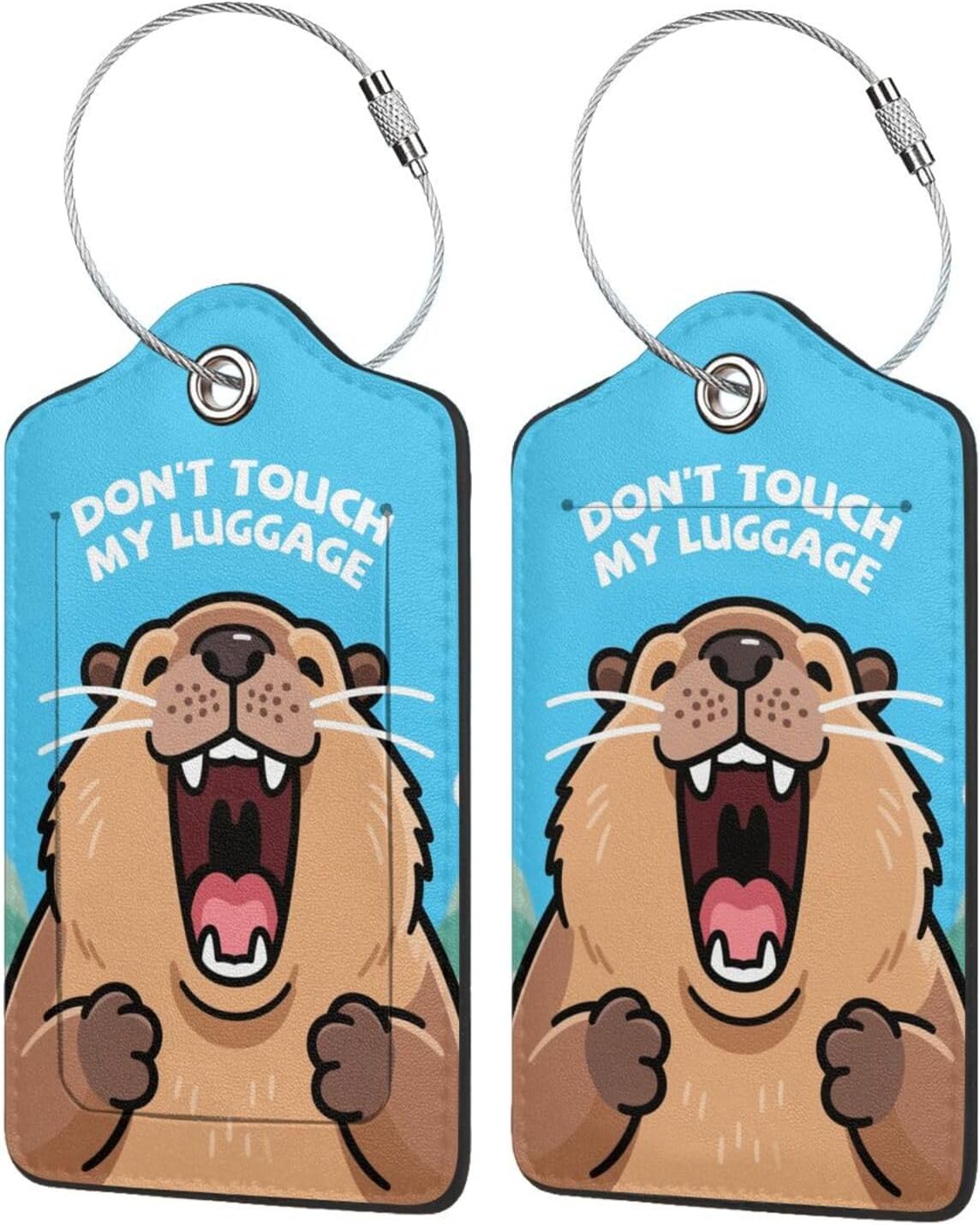 Fun Luggage Tags for Suitcases Leather Name Tag for Luggage Cute Travel Baggage Tags for Carnival Cruise Ships with Funny Patter 2pcs (Blue Capybara)