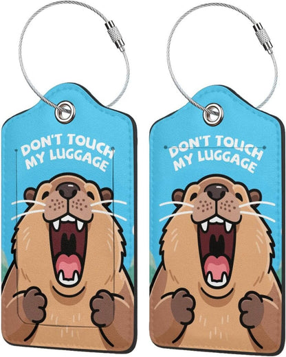 Fun Luggage Tags for Suitcases Leather Name Tag for Luggage Cute Travel Baggage Tags for Carnival Cruise Ships with Funny Patter 2pcs (Blue Capybara)
