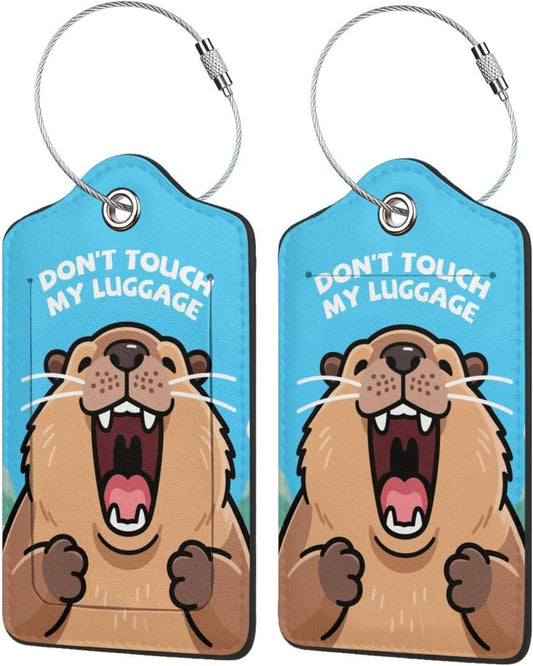 Fun Luggage Tags for Suitcases Leather Name Tag for Luggage Cute Travel Baggage Tags for Carnival Cruise Ships with Funny Patter 2pcs (Blue Capybara)
