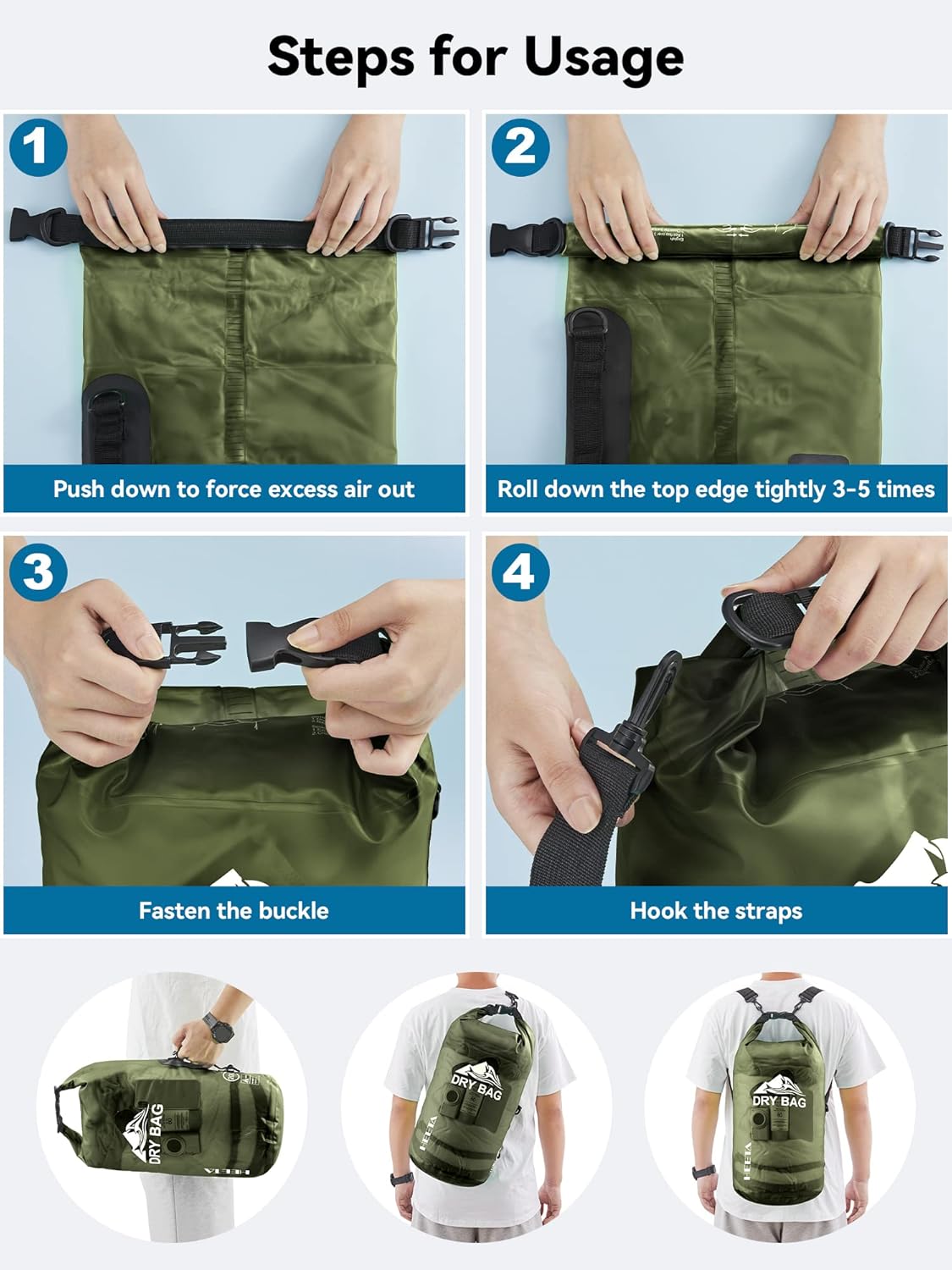 HEETA Dry Bag Waterproof for Women Men, 5L/10L/20L/30L/40L Roll Top Lightweight Dry Storage Bag Backpack with Phone Case for Travel Swimming Boating Kayaking Paddle Board Camping Beach Accessories