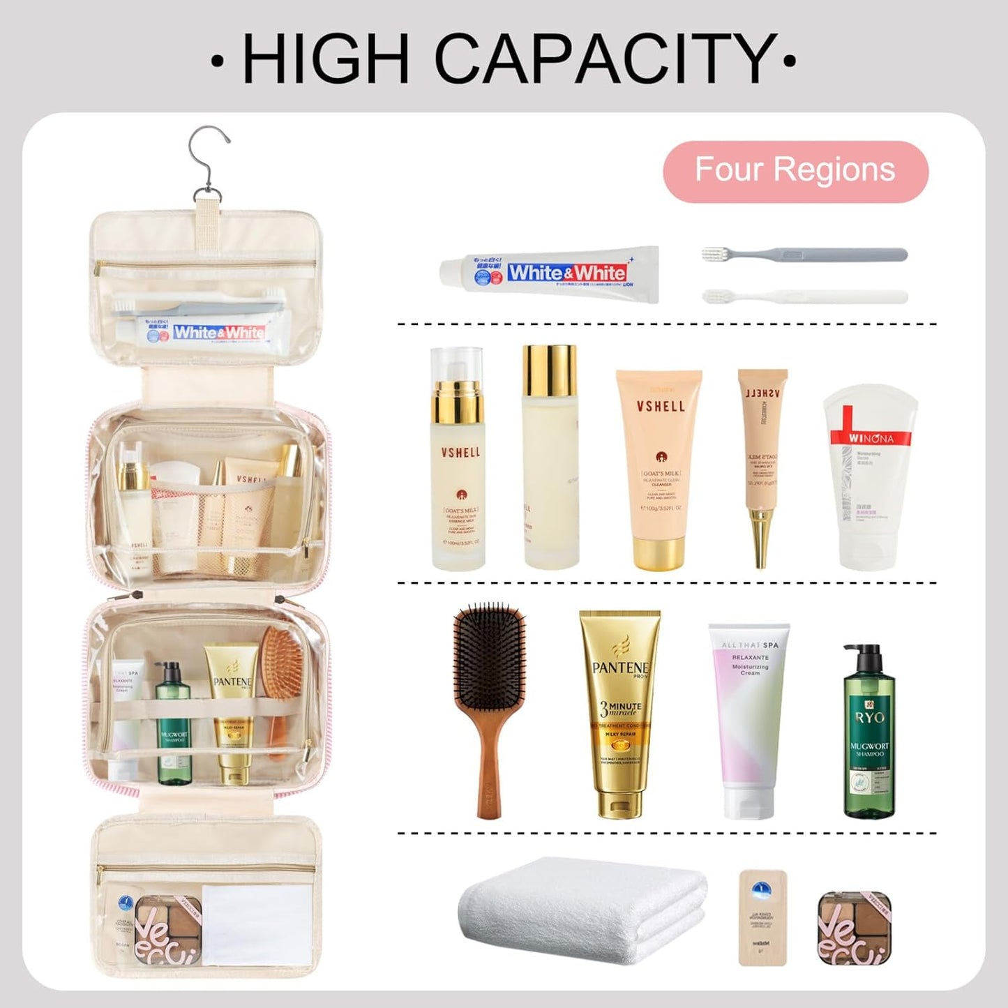 TOPEAST Hanging Toiletry Bag for Women - Portable Makeup and Travel Bag, Cruise Ship Essentials - Letter B