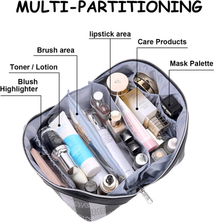 BOYATU Makeup Bag Travel Cosmetic Bag: 3 Pcs Set Portable Make up Bags for Women with Handle - Waterproof Vegan Leather Toiletry Organizer Bags with Comparments (F-01-Black)