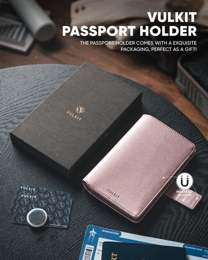 VULKIT Passport Holder with Airtag Holder RFID Blocking Passport Wallet Travel Leather Passport for Women(Pearl Pink)