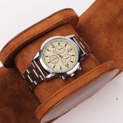 HAN QIANG Single Watch Roll Travel Case Chic Portable Vintage Leather Display Watch Storage Box Gift Watch Case (Brown), HQ-099