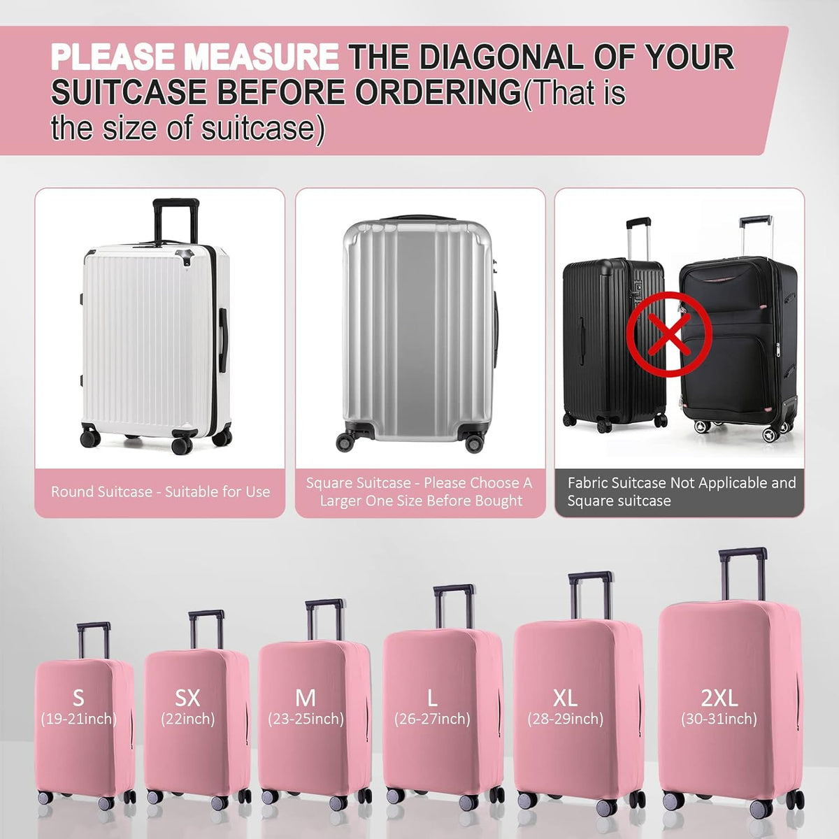 Travel Luggage Cover Suitcase Protector Scratch-Resistant Fit 19-31 Inch Suitcase, Not Included Suitcase (Pink, M(24-25 inch))