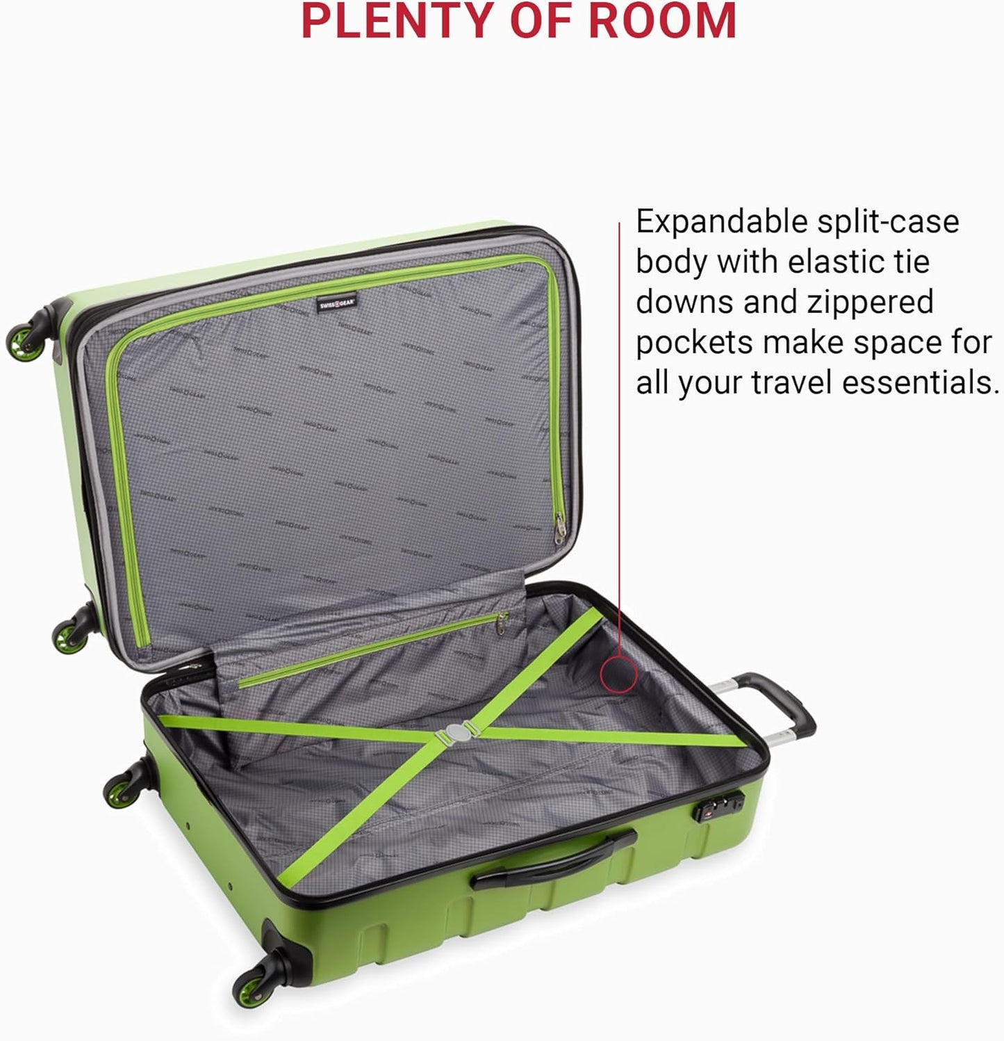 SwissGear 7366 Hardside Expandable Luggage with Spinner Wheels, Green, Checked-Large 27-Inch
