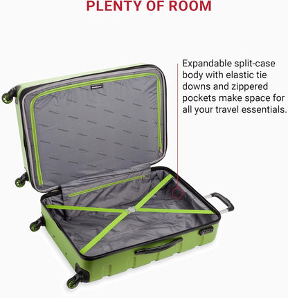 SwissGear 7366 Hardside Expandable Luggage with Spinner Wheels, Green, Checked-Large 27-Inch