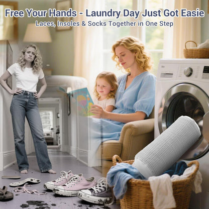 Shoe Washing Machine Bag with 2 Mesh Pockets, One-Step Shoe Laundry Bag for Wash Laces, Insoles & Socks, Reusable Sneaker Cleaning Bag Invisible Zipper for Washer Dryer Safe (2Pcs Grey)