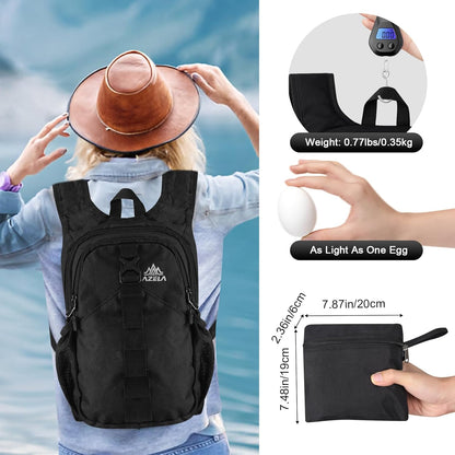 FUNANASUN 16L Ultra-Lightweight Foldable Waterproof Hiking Backpack For Women Men Small Backpack For Hiking Commuting Travel, Black