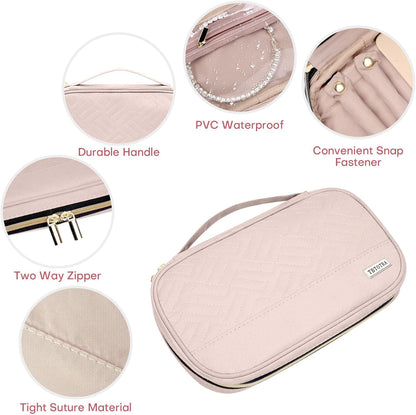 Jewelry Travel Case Organizer for Necklaces, Earrings, Rings, Bracelet, Watch, Soft Sided, Pink