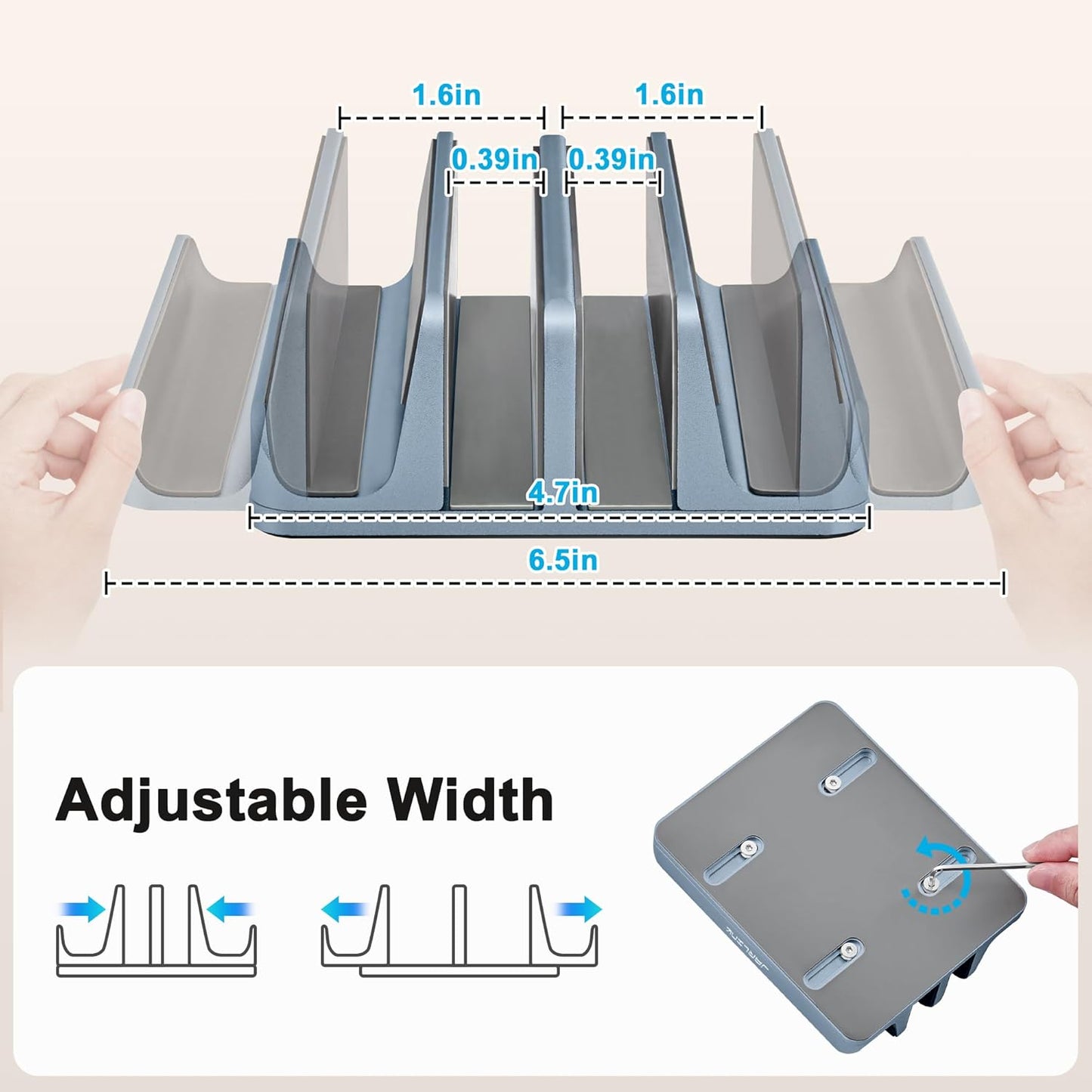 JARLINK 4-in-1 Adjustable Vertical Laptop Stand Holder, Aluminum Dual Slots Laptop Rack for Desk, Space-Saving Organizer Compatible with All MacBook, Surface, Chromebook, and Gaming Laptops (Grey)
