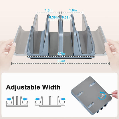 JARLINK 4-in-1 Adjustable Vertical Laptop Stand Holder, Aluminum Dual Slots Laptop Rack for Desk, Space-Saving Organizer Compatible with All MacBook, Surface, Chromebook, and Gaming Laptops (Grey)