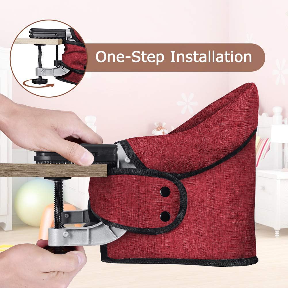 Hook-On High Chair with Removable Dining Tray, Folding Portable Clip-On Table, Baby Chair with Storage Bag for Indoor/Outdoor (Red)