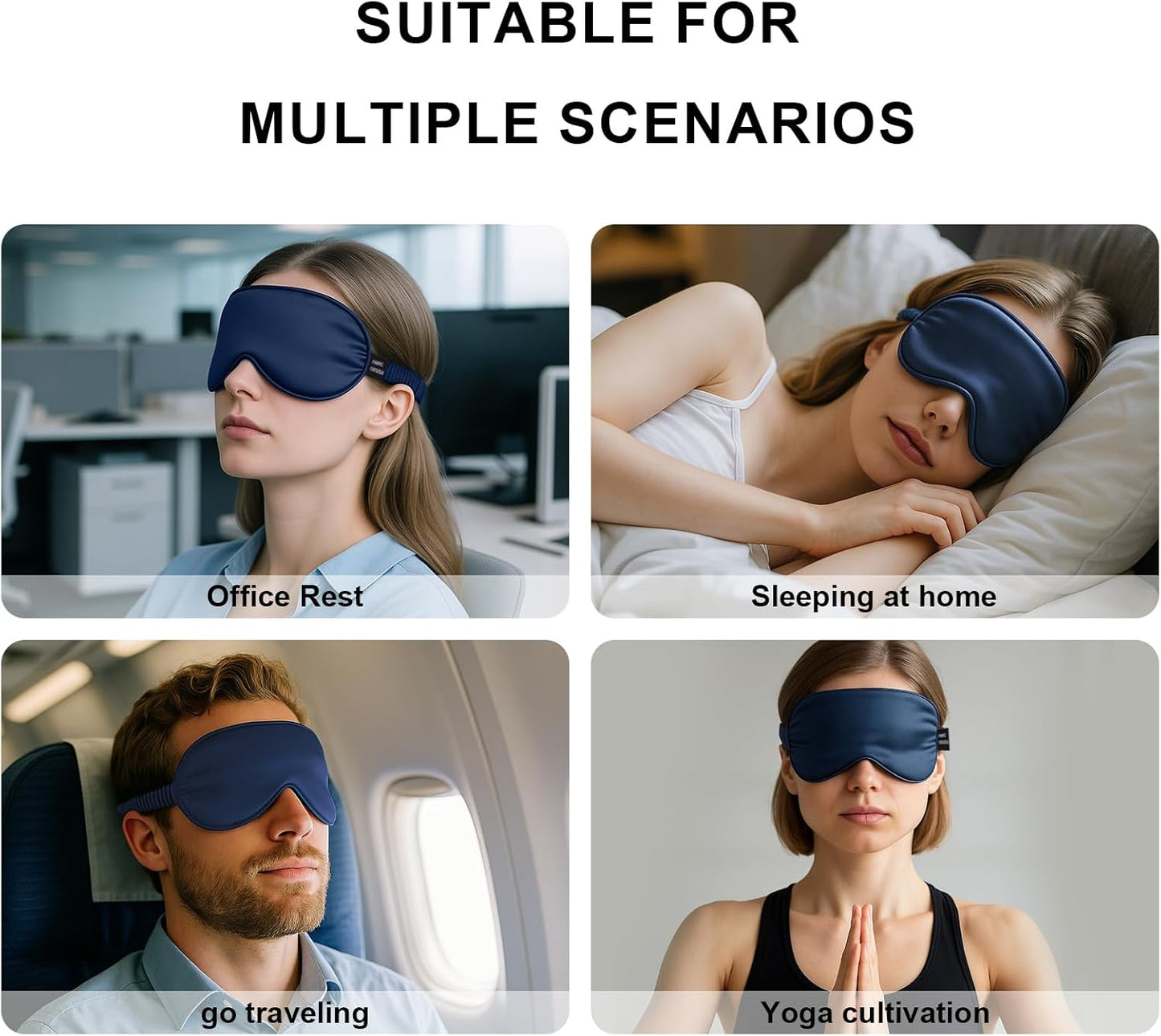 100% Mulberry Silk Sleep Mask, Ultra-Soft Light Blocking Eye Cover for Travel & Rest(NavyBlue)