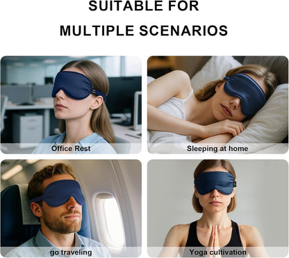 100% Mulberry Silk Sleep Mask, Ultra-Soft Light Blocking Eye Cover for Travel & Rest(NavyBlue)