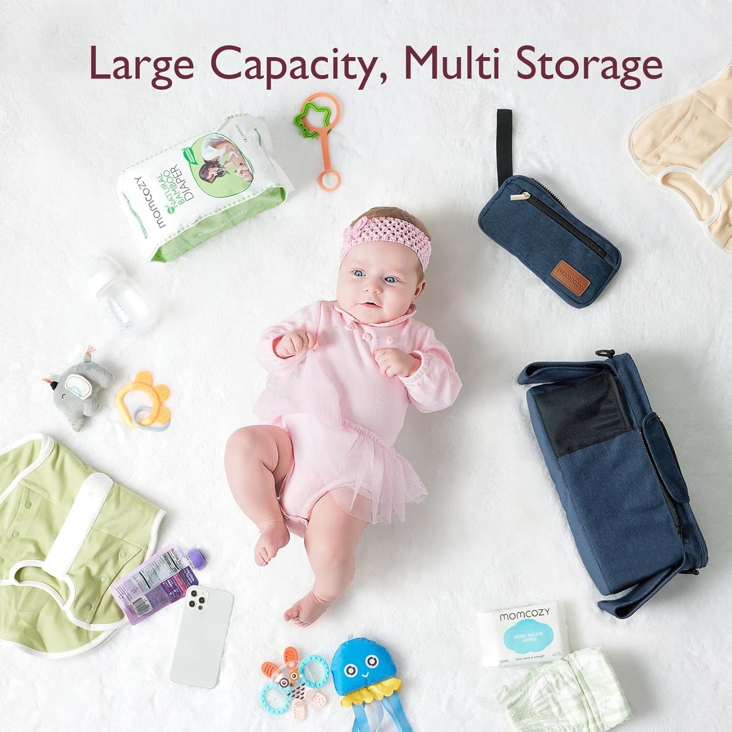 Momcozy Universal Baby Stroller Organizer, 2 Insulated Cup Holder, Detachable Zippered Pocket, Adjustable Shoulder Strap, Large capacity for baby essentials, Compact Design Fits Any Strollers