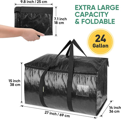 BALEINE 6-Pack Oversized Moving Bags with Reinforced Handles, Heavy-Duty Storage Tote for Clothes, Moving Supplies (Black, 6-Pack)