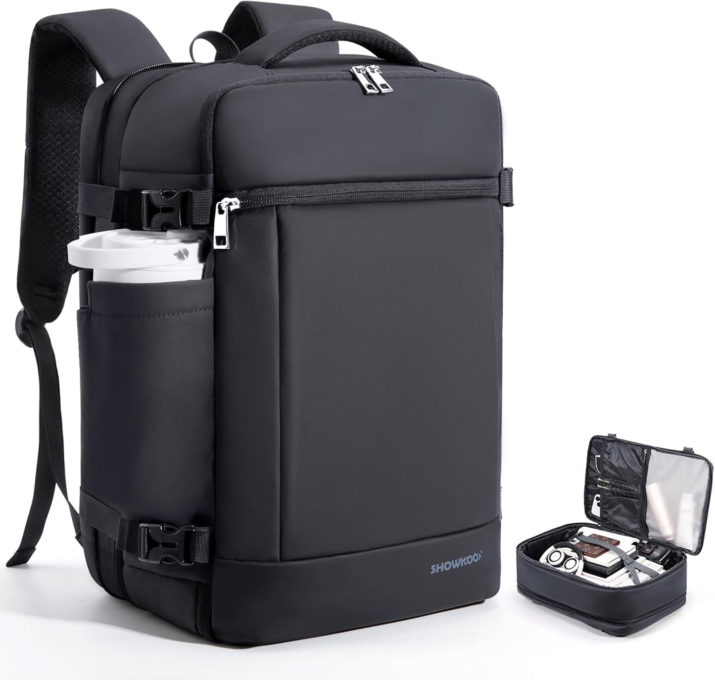 SHOWKOO Travel Backpack For Man Women, Airline Approved Carry On Laptop Backpack For Business, 40L Expandable Large Capacity Backpack, Black