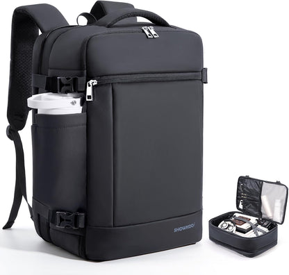 SHOWKOO Travel Backpack For Man Women, Airline Approved Carry On Laptop Backpack For Business, 40L Expandable Large Capacity Backpack, Black